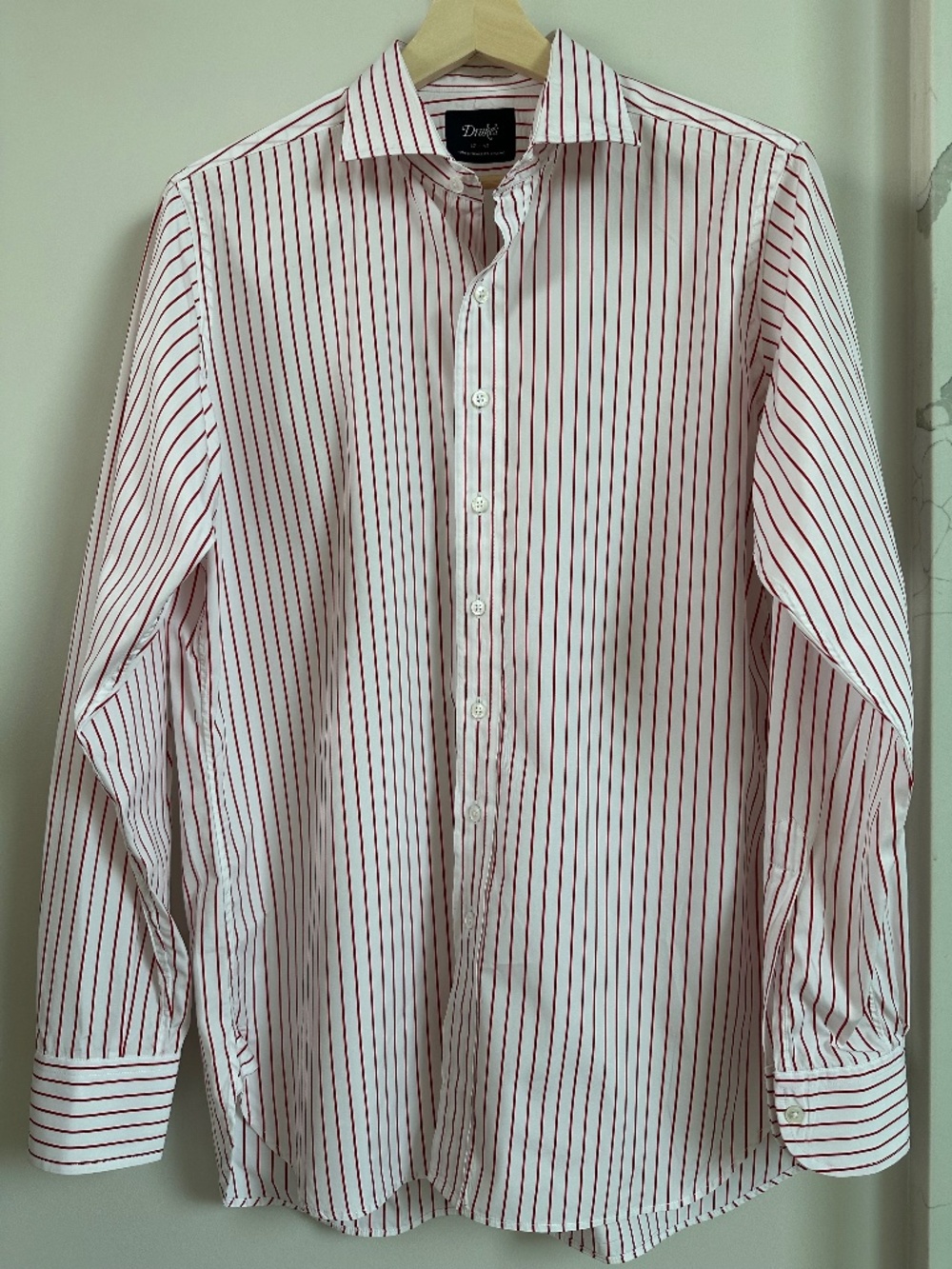 Drake’s Red Stripe Cotton Poplin Button Down Shirt Men’s Size 17